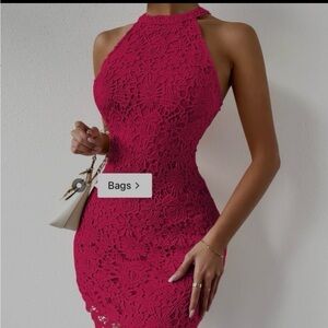 BRAND NEW SHEIN Privé Guipure Lace Zipper Back Halter Neck Bodycon Dress